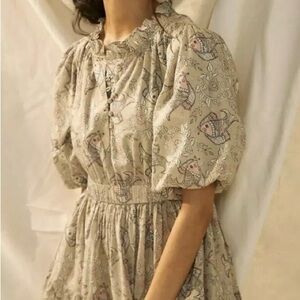 Anthropologie Beige Floral Mini Dress